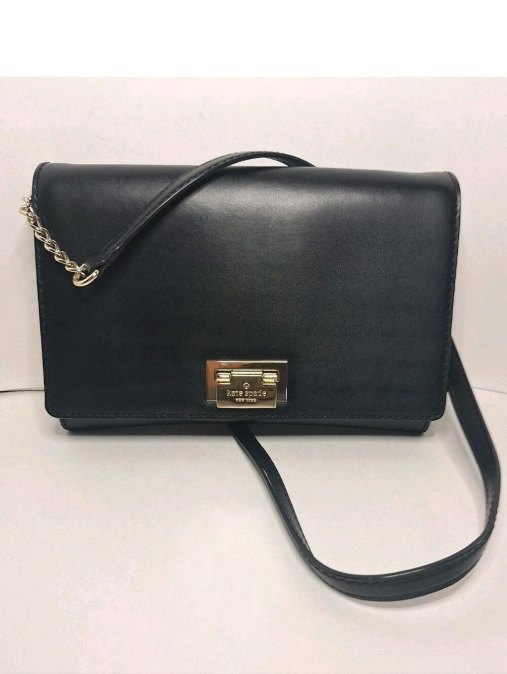 Kate Spade New York Fiona Place Black Saffiano Leather Crossbody Bag Chain Strap